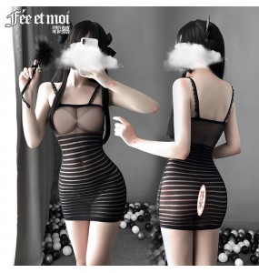 FEE ET MOI Sexy See Through Bodycon Dresses (Black)